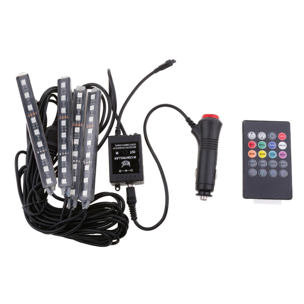 4x 9 LED Wireless Remote Music/Voice Control Colorful Car Interior Light RGB