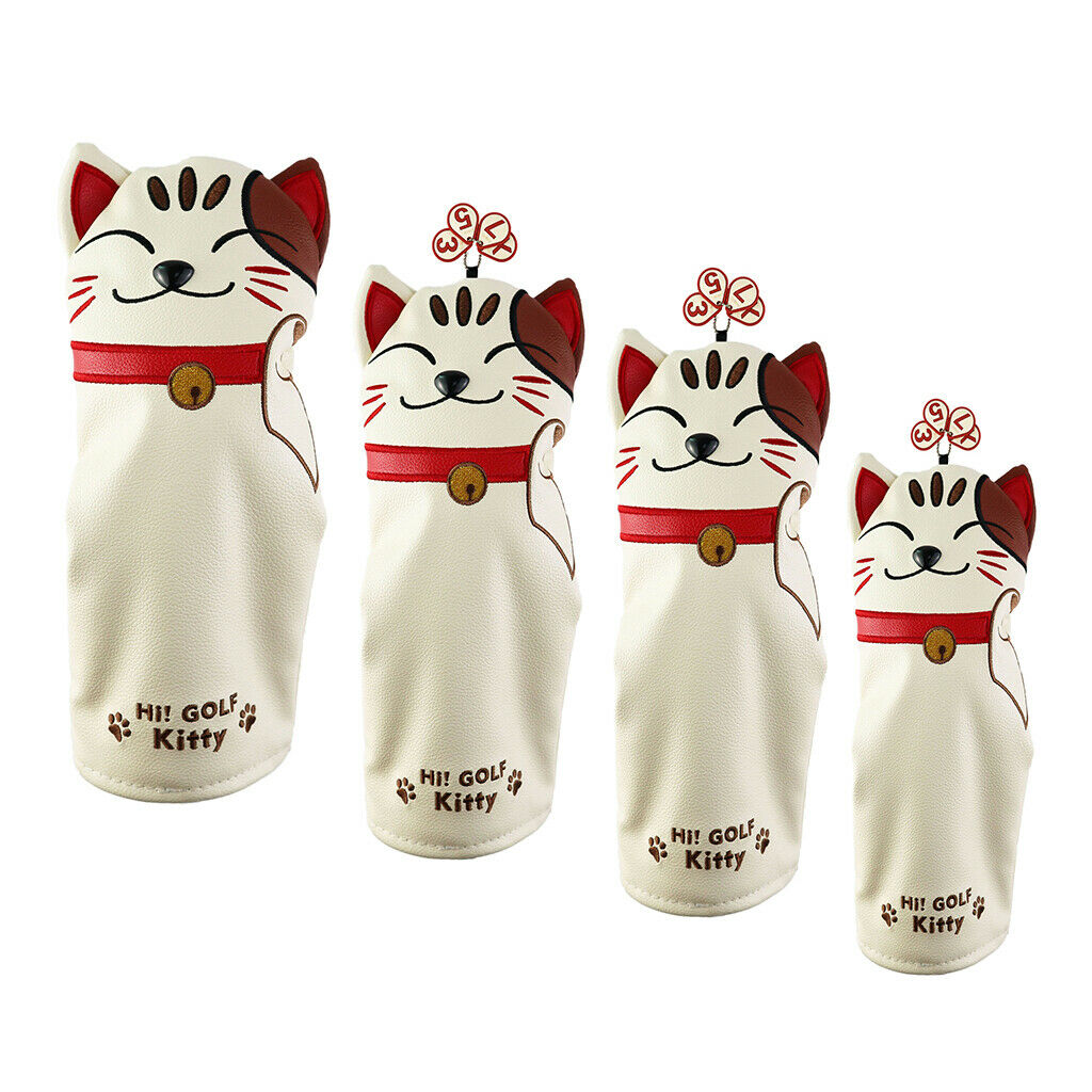 4PC Pu Leather Golf Head Covers For # 1 Driver # 3 # 5 Ut Fairway Woods Club