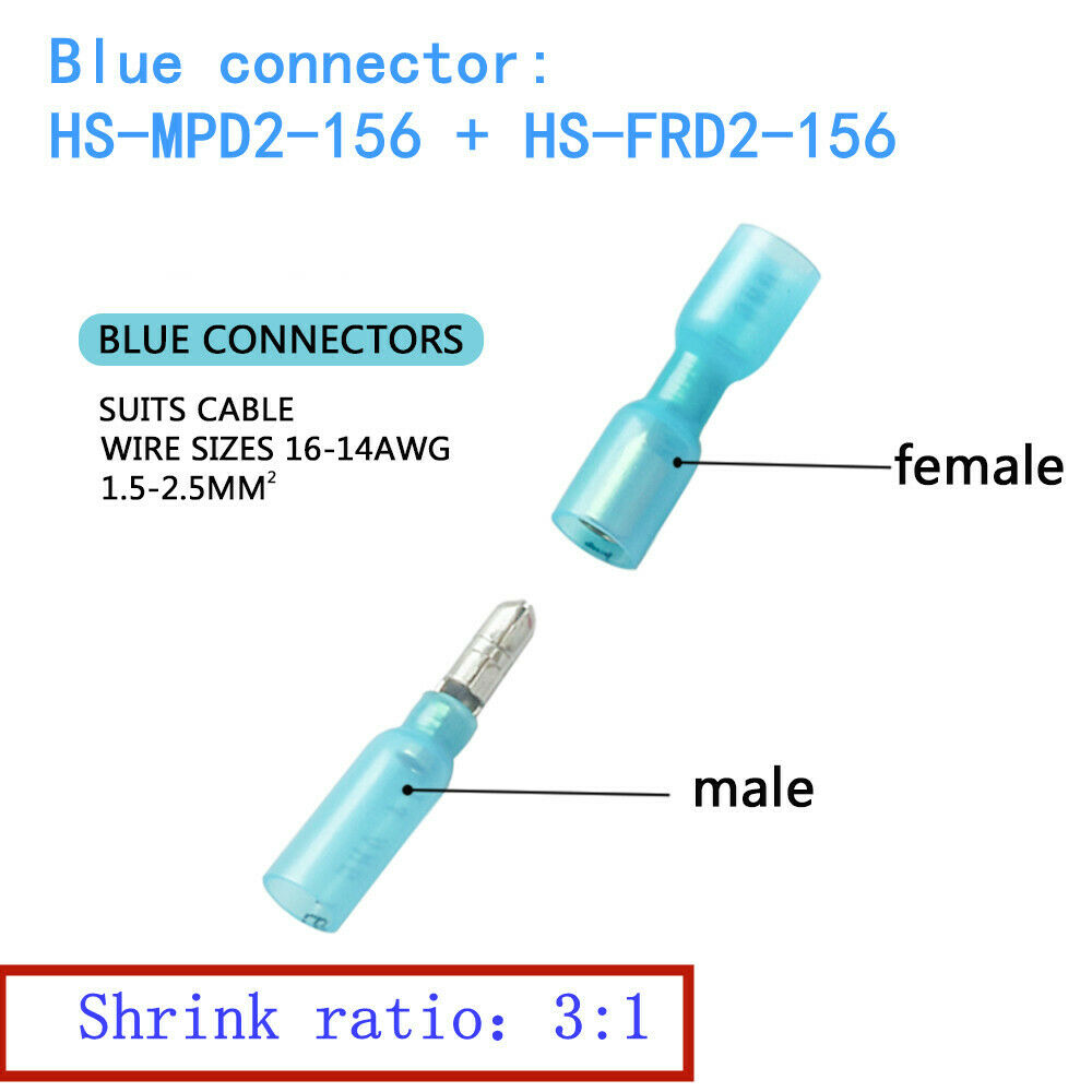 300Pcs Heat Shrink Bullet Wire Connectors 22-10AWG Male Female Crimp Terminals