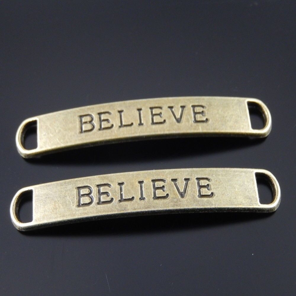 10PCS Antiqued Bronze Retro Style BELIEVE Charm Connector Pendant Finding