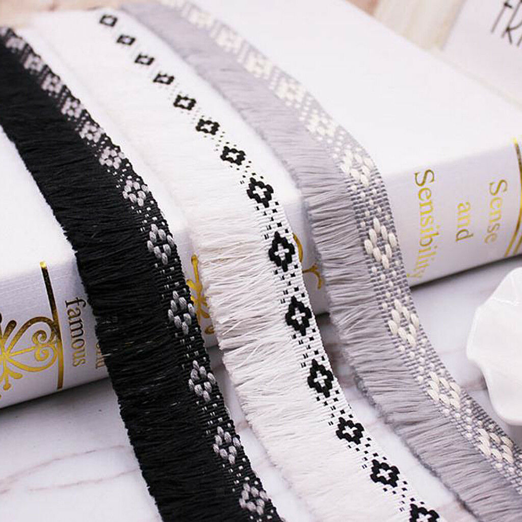 3 Yards Jacquard Ribbon Lace Trim Tassel Fringe Trim for DIY Cushion Curtain