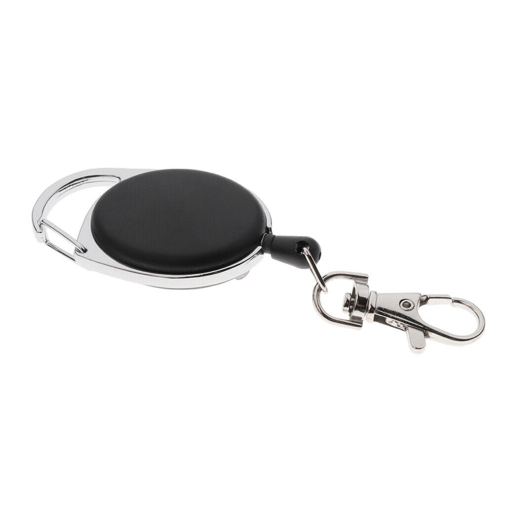 2x Black Retractable Key Reel - Recoil Cord Key Ring Pull Chain Belt Clip