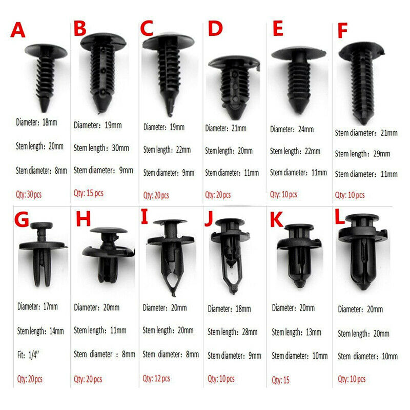 192PCS Car Panel Retainer Push Pin Rivet Trim Clip Bumper Fastener Assorted Kit