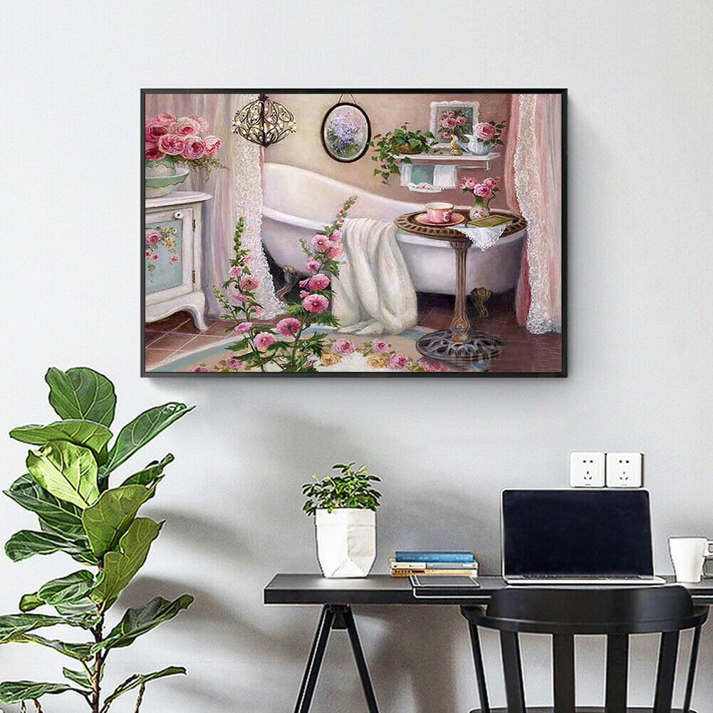 5D Diamond Painting Bathroom Cross Stitch Embroidery Pictures Mosaic Kits @
