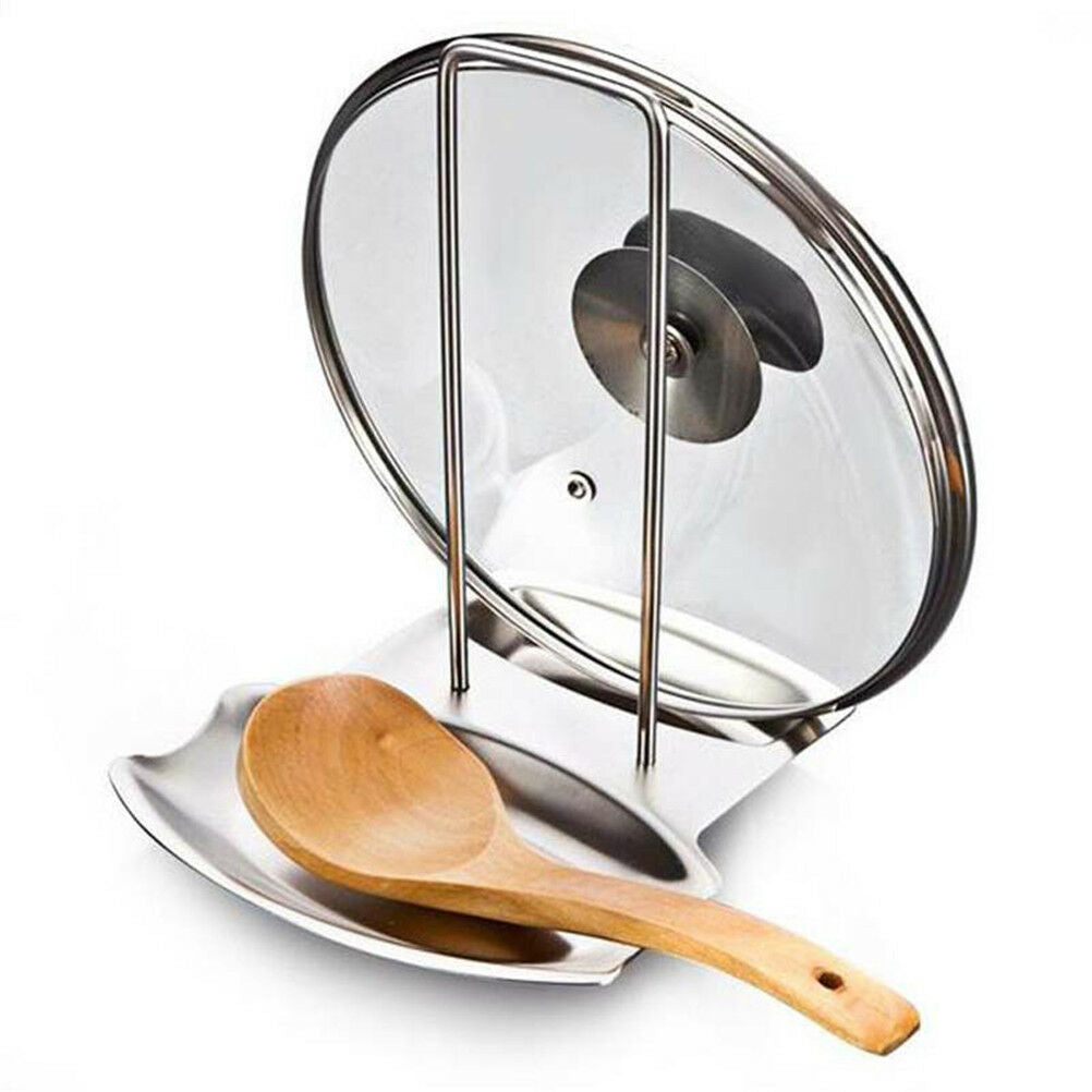 Stainless Steel Pan Pot Rack Cover Lid Rest Stand Spoon Holder Kitchen tool BDA