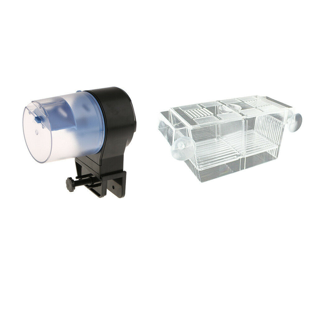 Auto Fish Food Feeder Dispenser + Aquarium Fish Hatchery Breeding Case Large