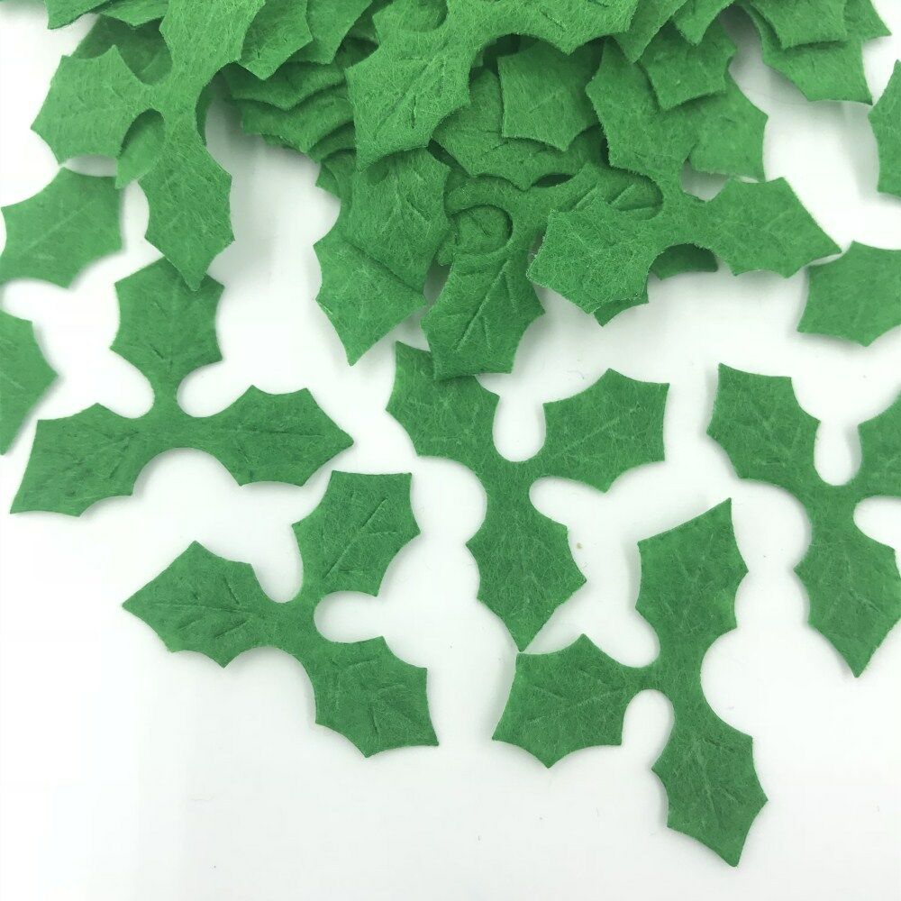 100pcs Green Holly leaves Felt Appliques for Christmas Decoration DIY 36mm