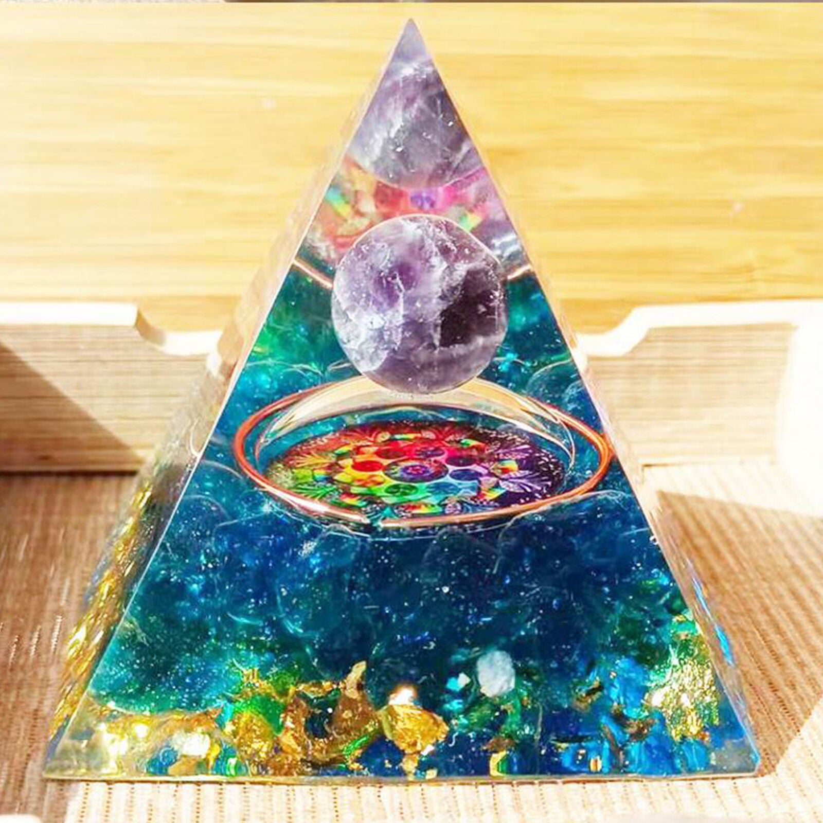 Amethyst Orb Organic Stone Pyramid and Obsidian Chakra Energy Organic Stone