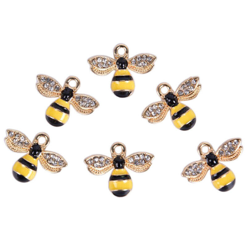 10Pcs/Set Enamel Crystal Honeybee Charms Pendant Jewelry DIY Making CraftNWUV SJ