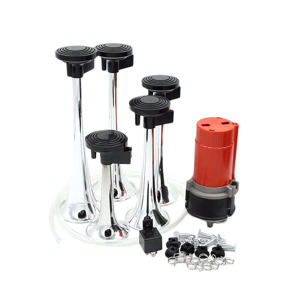 Musical Jazz Air Horn 5 Trumpet Super Loud 130db 12V Compressor Set Car Truck