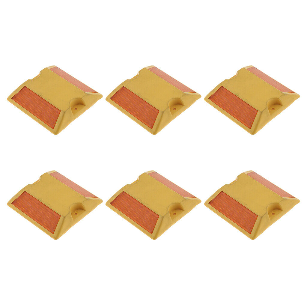 6Pcs Plastic Commercial Reflective Road Marker Driveway Reflector Yellow