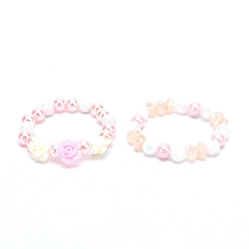 2Pcs/set Cute Flower Beads Bracelet Kids Princess Elastic Bracelets Jewel.l8