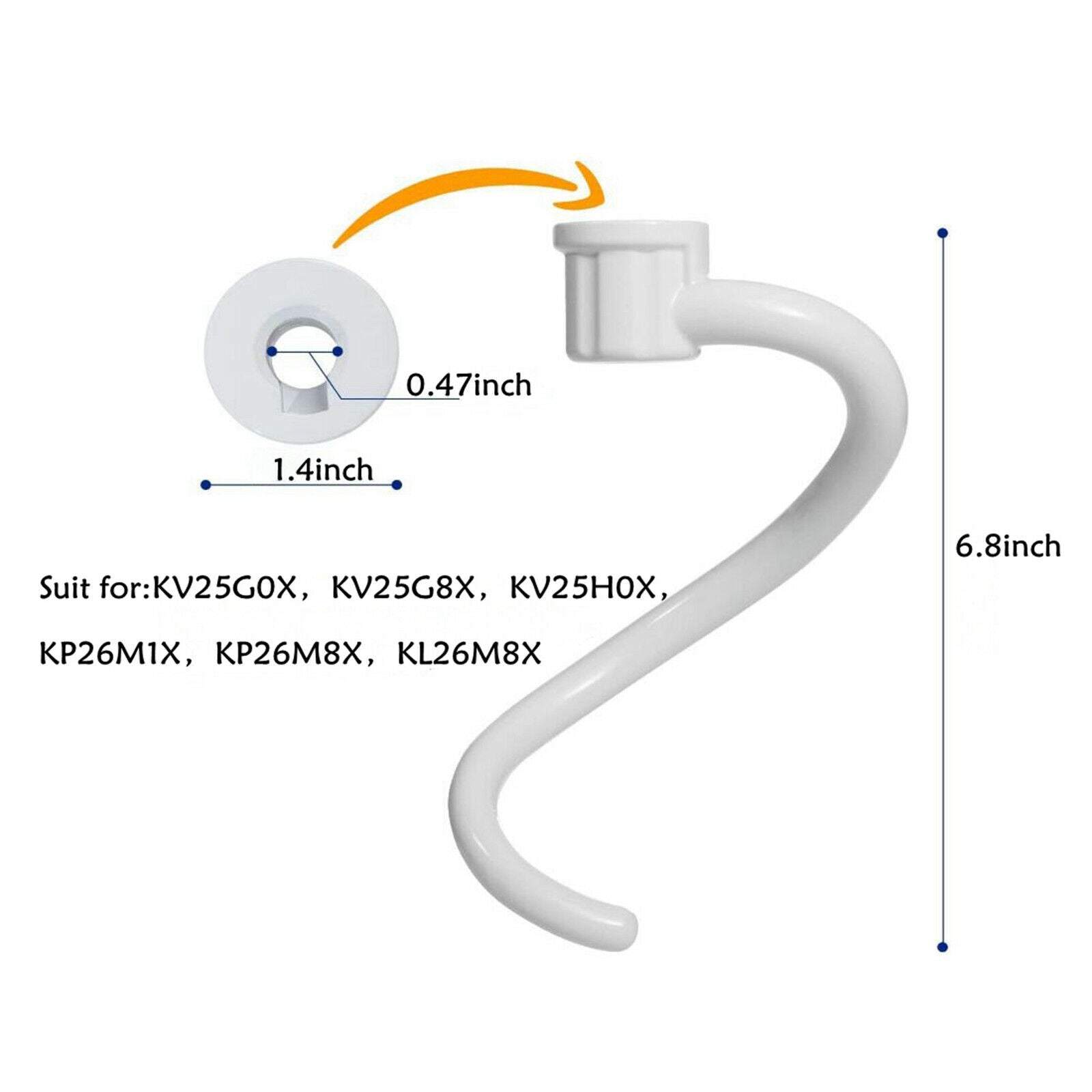 Spiral Coated Dough Hook Attachments for Stand Mixer, Fit for KV25G0X, KV25G8X