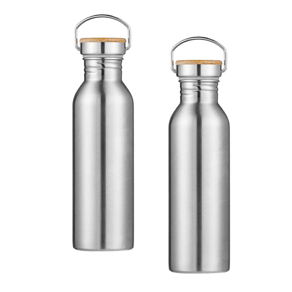 Set of 2 Sports Water Bottle Flask Portable Leakproof Bamboo Lid Cup Bottles