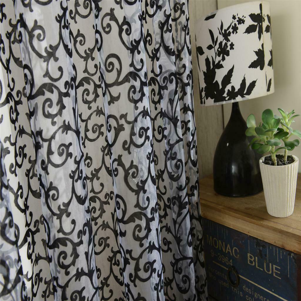 Window Sheer Drape Valance Gauze Curtain Door Curtains Voile 200x250cm Black