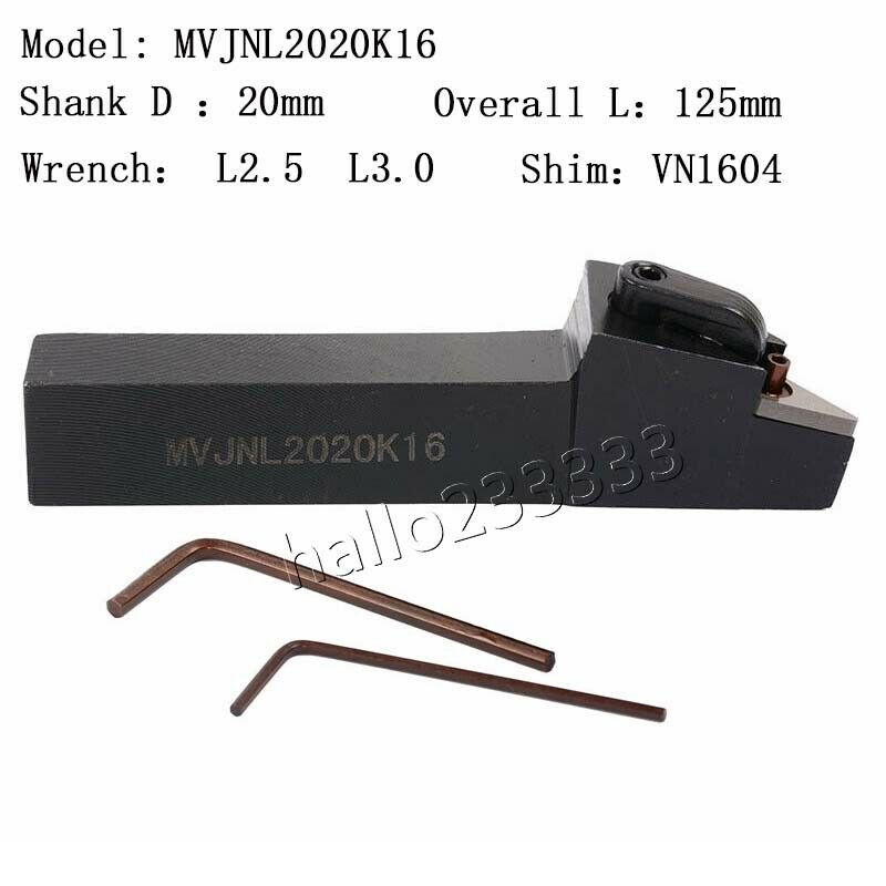 MVJNL2020K16 (20mm×125mm) External Turning Tool Holder for VNMG1604 inserts