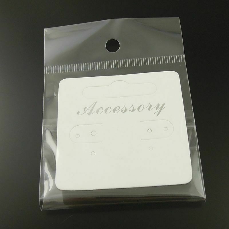 5cm White Paper Cards 100 pcs Jewelry Display Hanging Cards with Bags 12x6cm