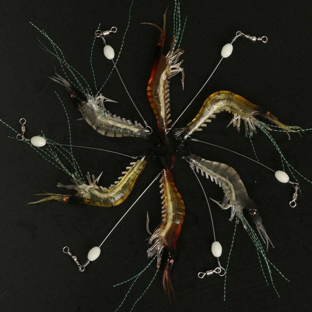 6Pcs Luminous Fishing Lure Bait Artificial Shrimp Lures Soft Plastics Hook Set