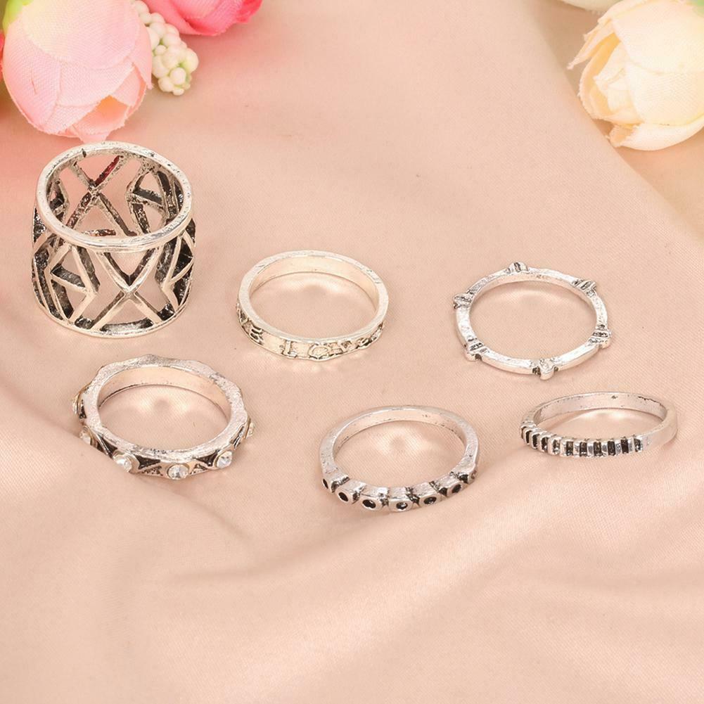 6pcs Punk Style Fashion Ring Arrow Hollow Knuckle Ring Unisex Retro Jewelry @