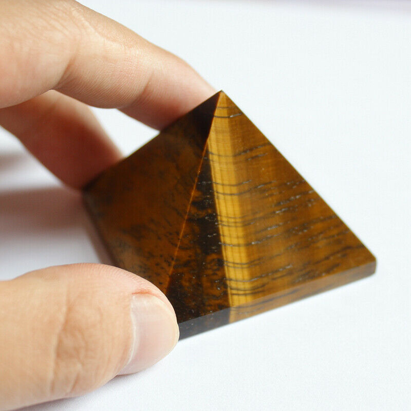 Natural Reiki Tumbled Tiger Eye Stone Carved Pyramid Crystal Protective Healing