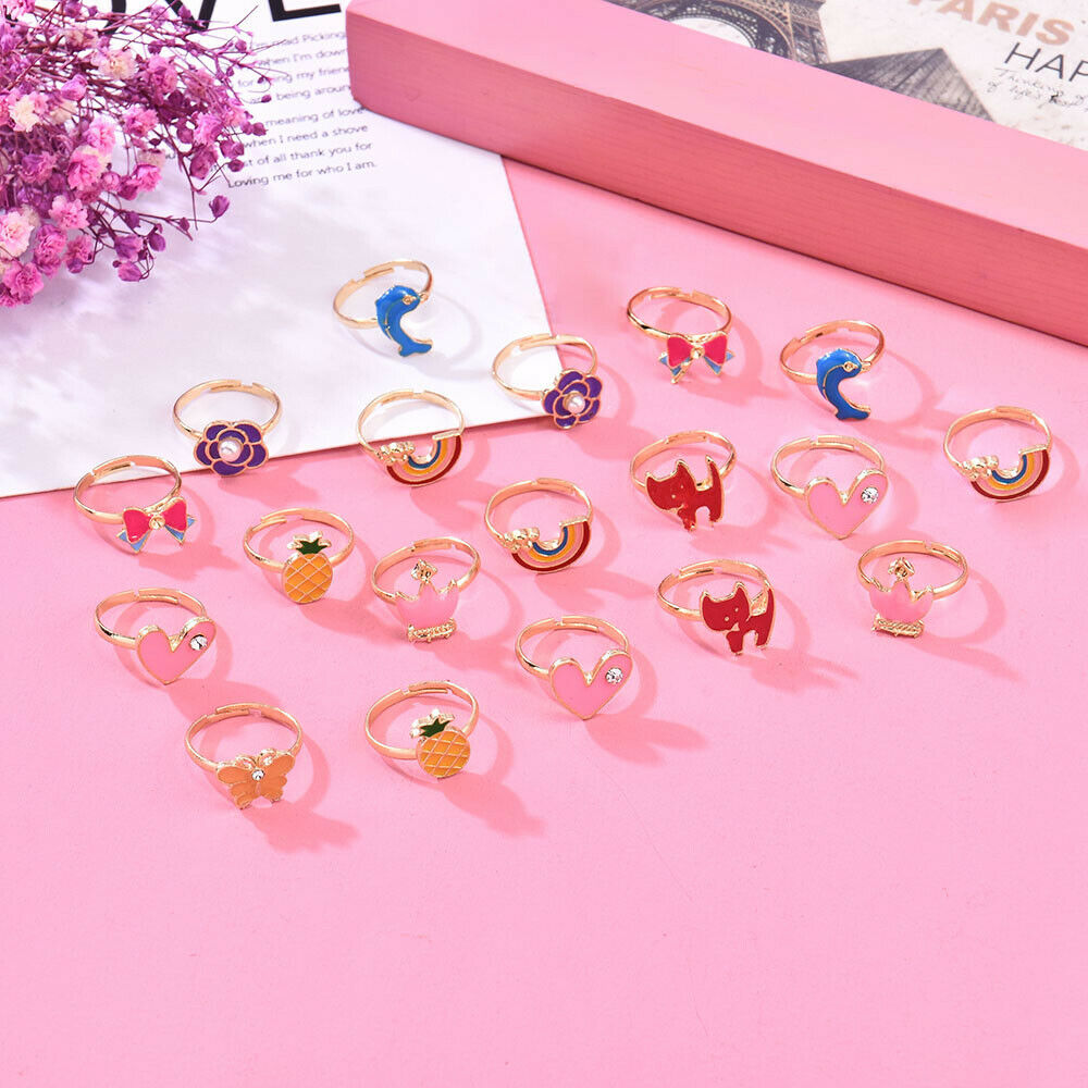 20Pcs Cute Cartoon Rings Set Little Girls Jewelry Kids Birthday Xmas Gifts UK