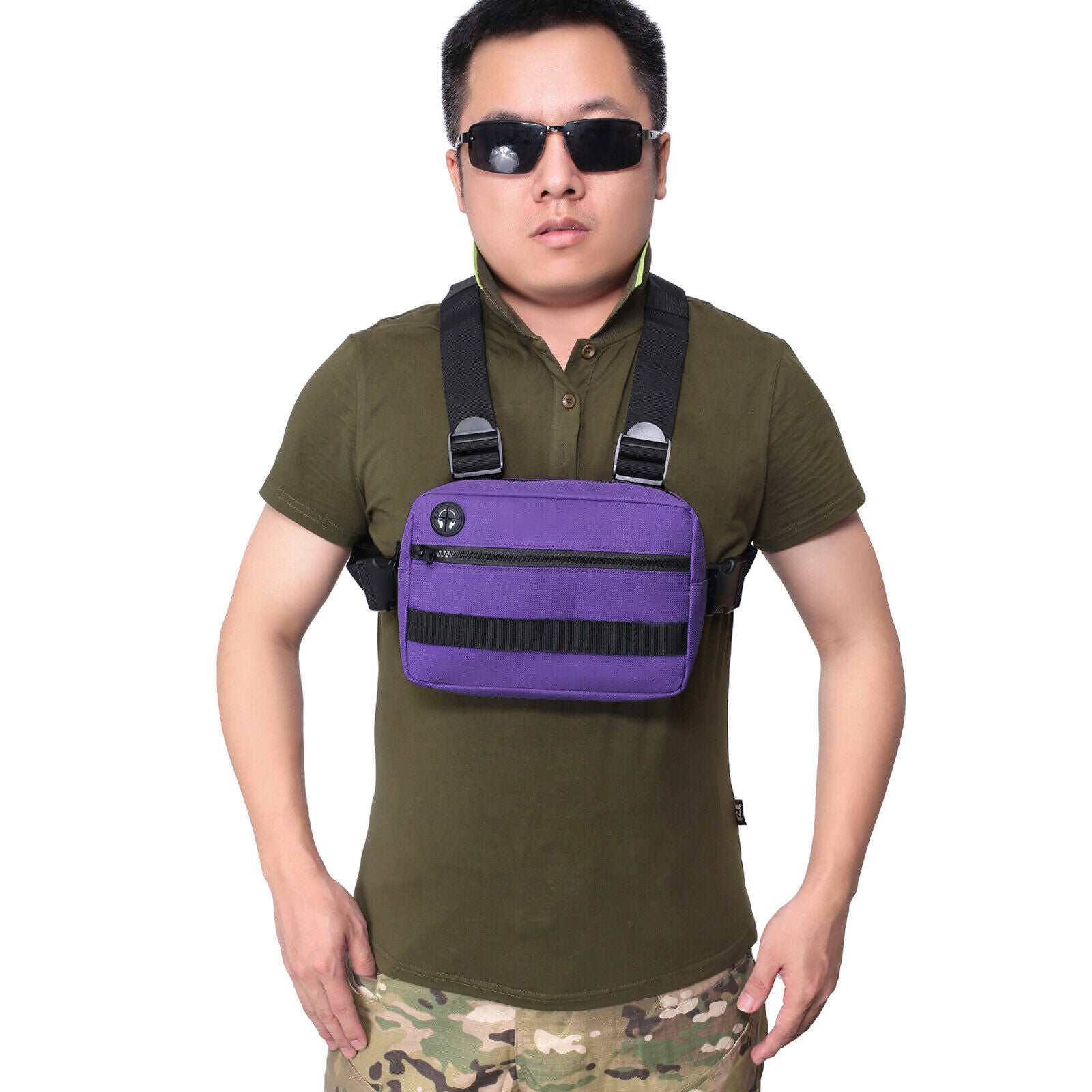 Men Chest Rig Vest Outdoor Harness Bag Hiking Pouch Shoulder Bag Purple