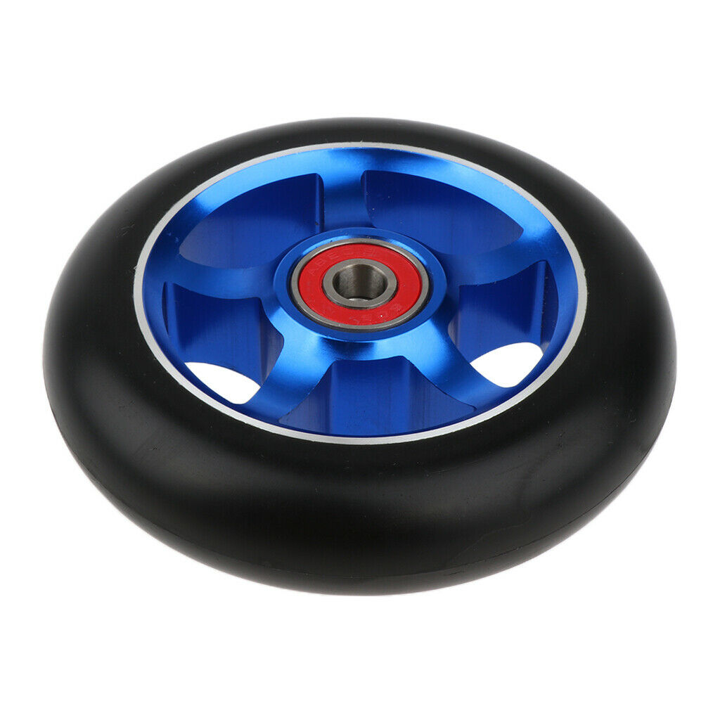 1 Pair of Replacement 100mm Stunt Scooter Wheels with Bearings & Bushings Blue
