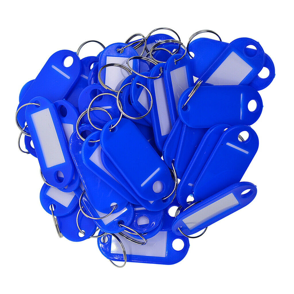 50x Waterproof Plastic Key Fobs Luggage ID Tags Labels Key Rings Royal blue
