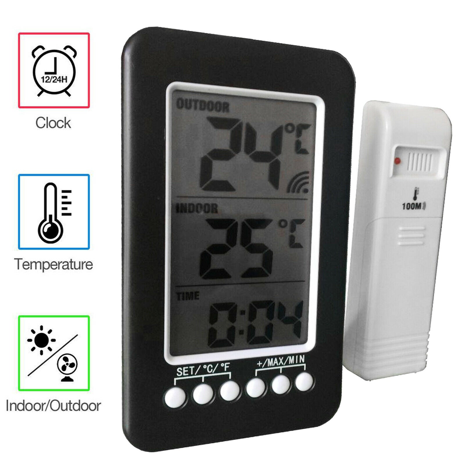 Digital Indoor/Outdoor Thermometer Smart Clock Temperature Testing Tool