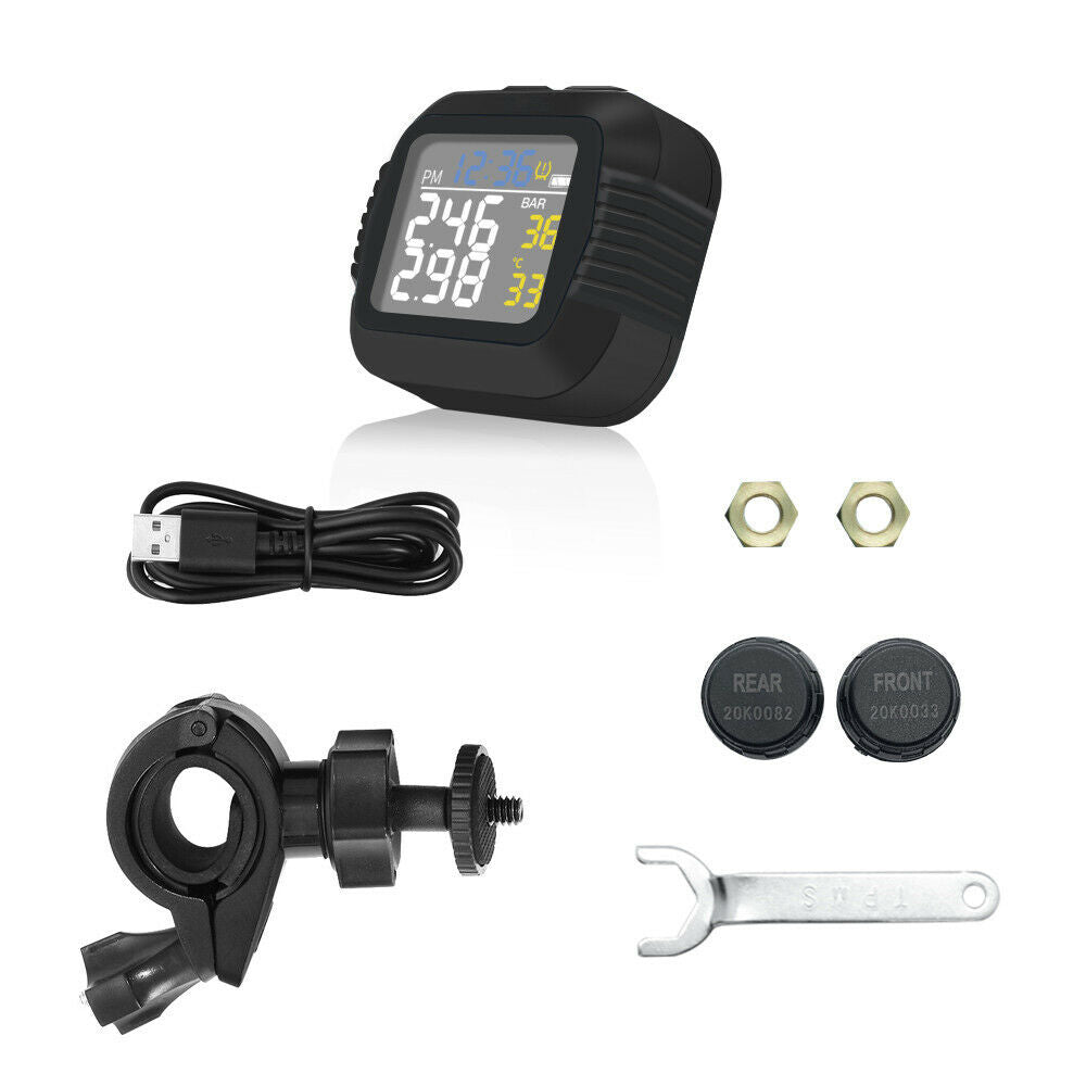 Motorcycle TPMS Wireless Tire Pressure Temperature Monitoring System + Sensors