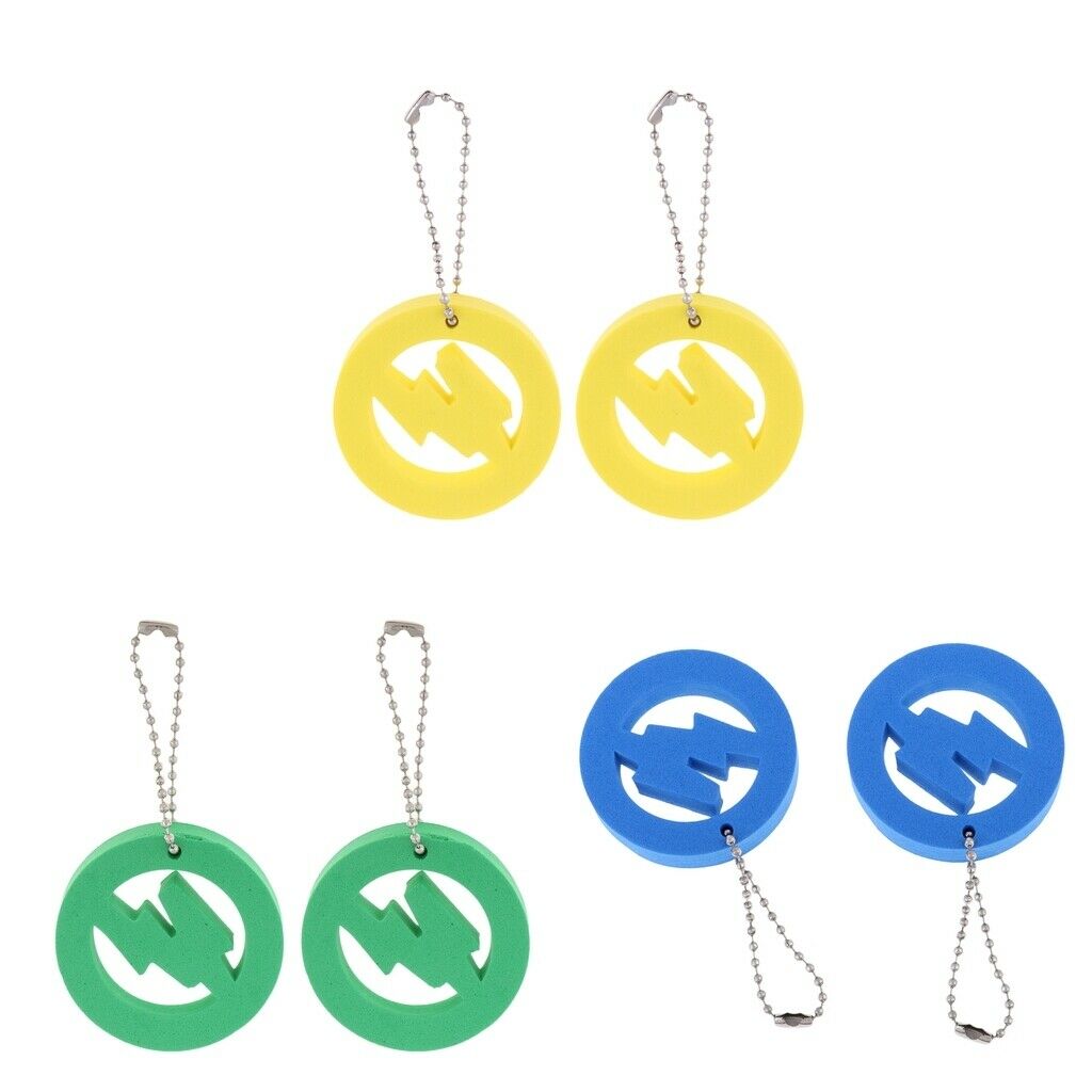 2X 2 Pieces Round Buoy EVA Floating Keychain Keyring Water Key Float Blue