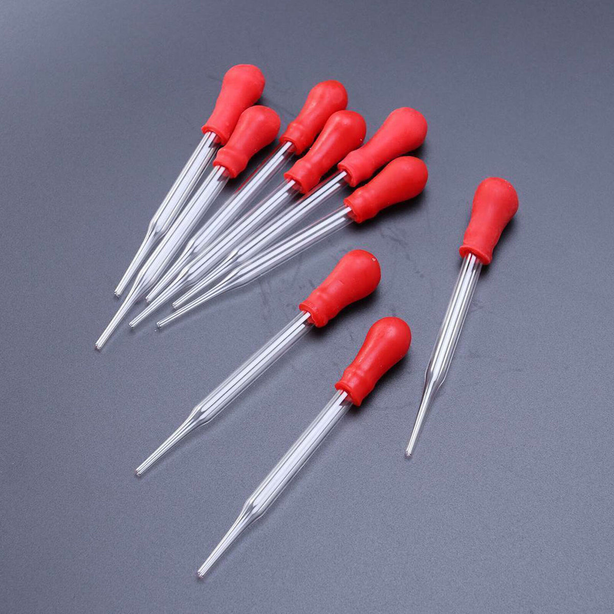 10Pcs 9cm Glass Pipette Laboratory Medicine Dropper Red Rubber Head Pipet