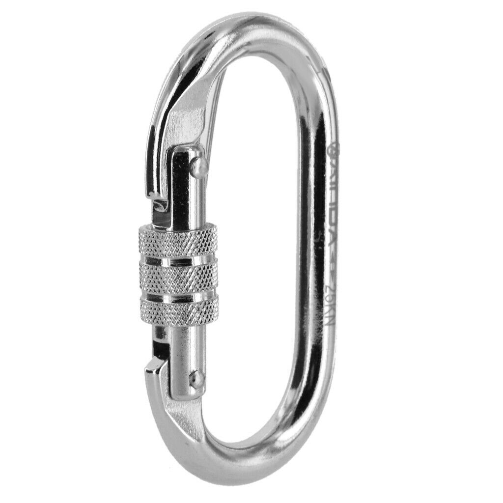 2x 25KN Rock Climbing Rappelling Gear Steel CARABINER Screw Locking Equipment