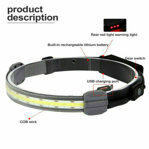 Rechargeable Head Torch COB LED Headlamp Strip Torch Work Light Bar Headlight
