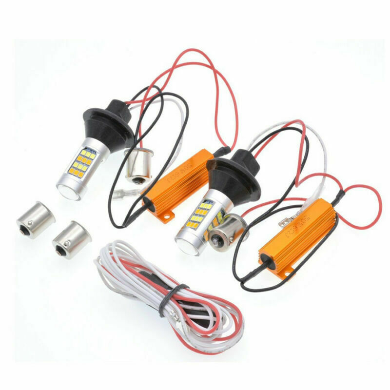pair Dual-Color BAU15S 42-SMD 2835 White/Amber LED Turn Signal Light DRL 12V 50W