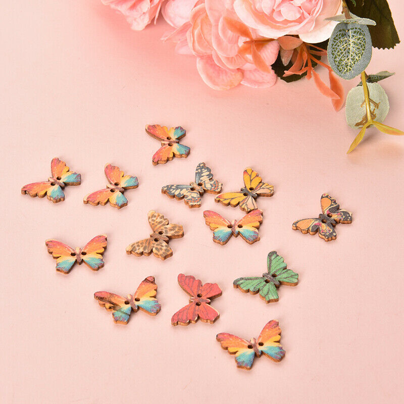 Colorful Butterfly Wooden Buttons Sewing Scrapbooking Sewing Buttons For .l8