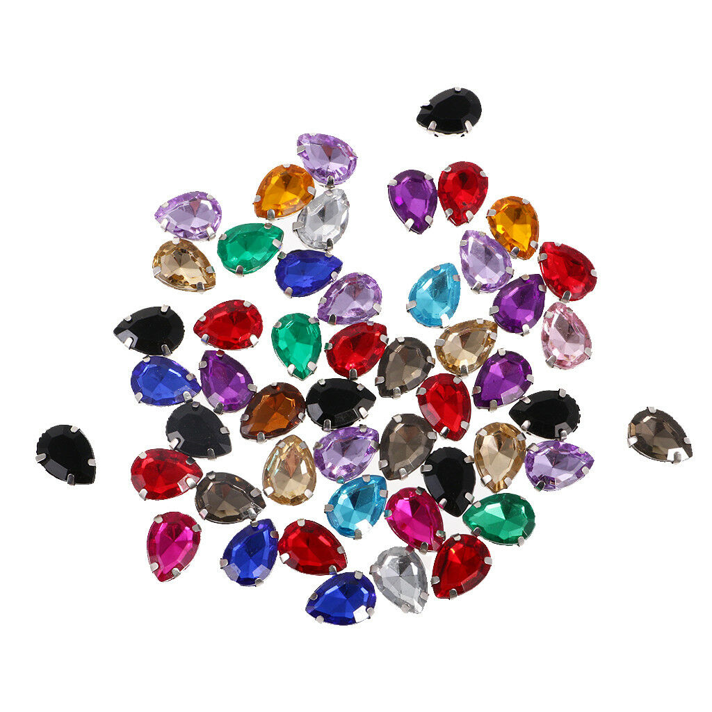 50pcs 10x14mm Drip Acrylic Sewing Rhinestone Buttons Flatback Embellishments