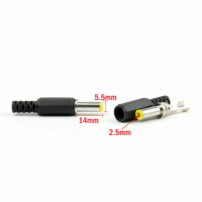 20 Pcs DC 14mm 5.5 X 2.5mm Power Plug Socket Connectors Black Adapter USA