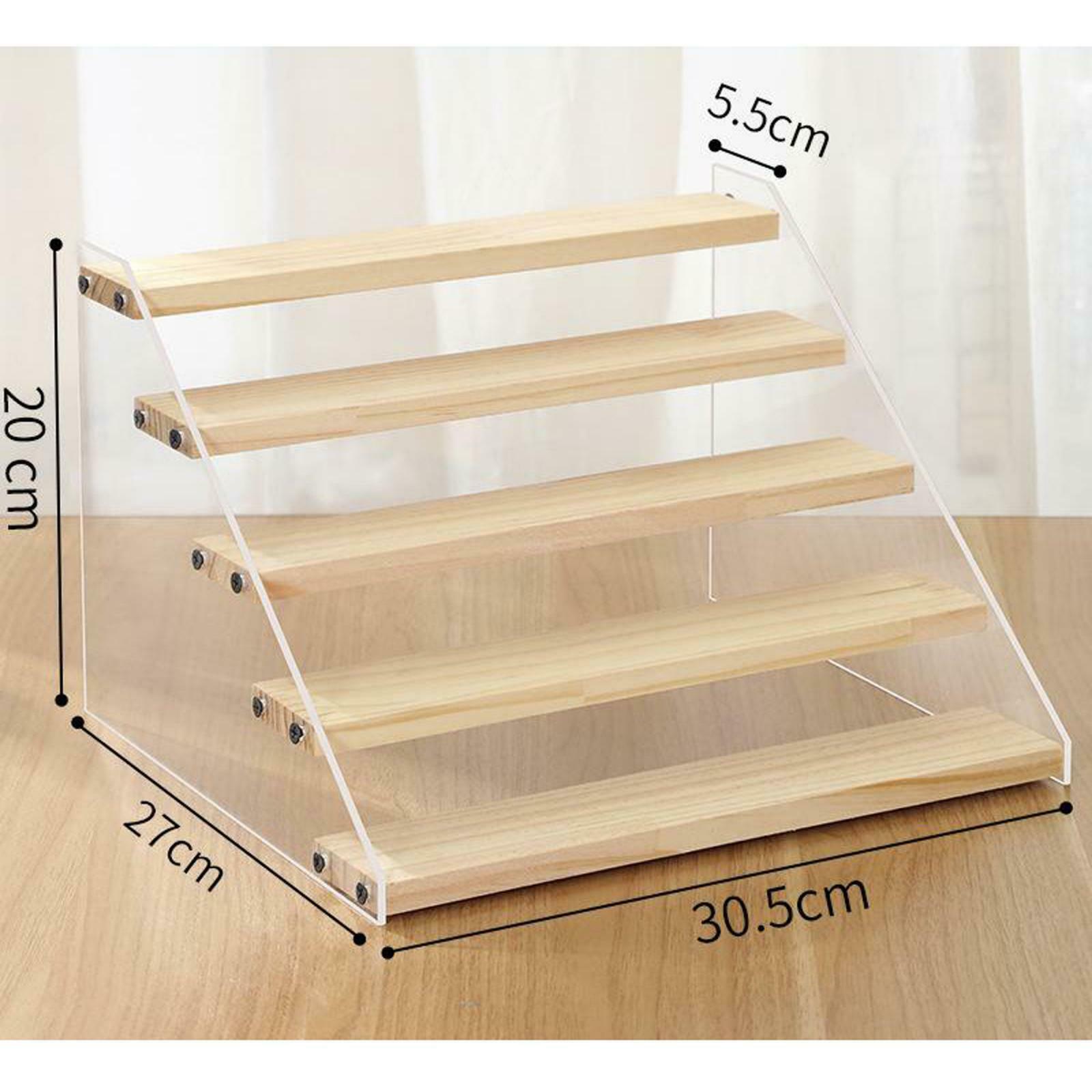 Multi-use 5-Tier Acrylic Wooden Display Rack Counter Ladder Riser Stand