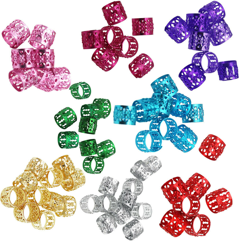 80x Adjustable Hair Cuffs Beads Clips Filigree Tube Dreadlocks DIY Hair Accs