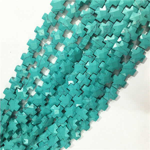 1 Strand/17Pcs 12x12x6mm Green Turquoise Faceted Cross Spacer Loose Beads HH671