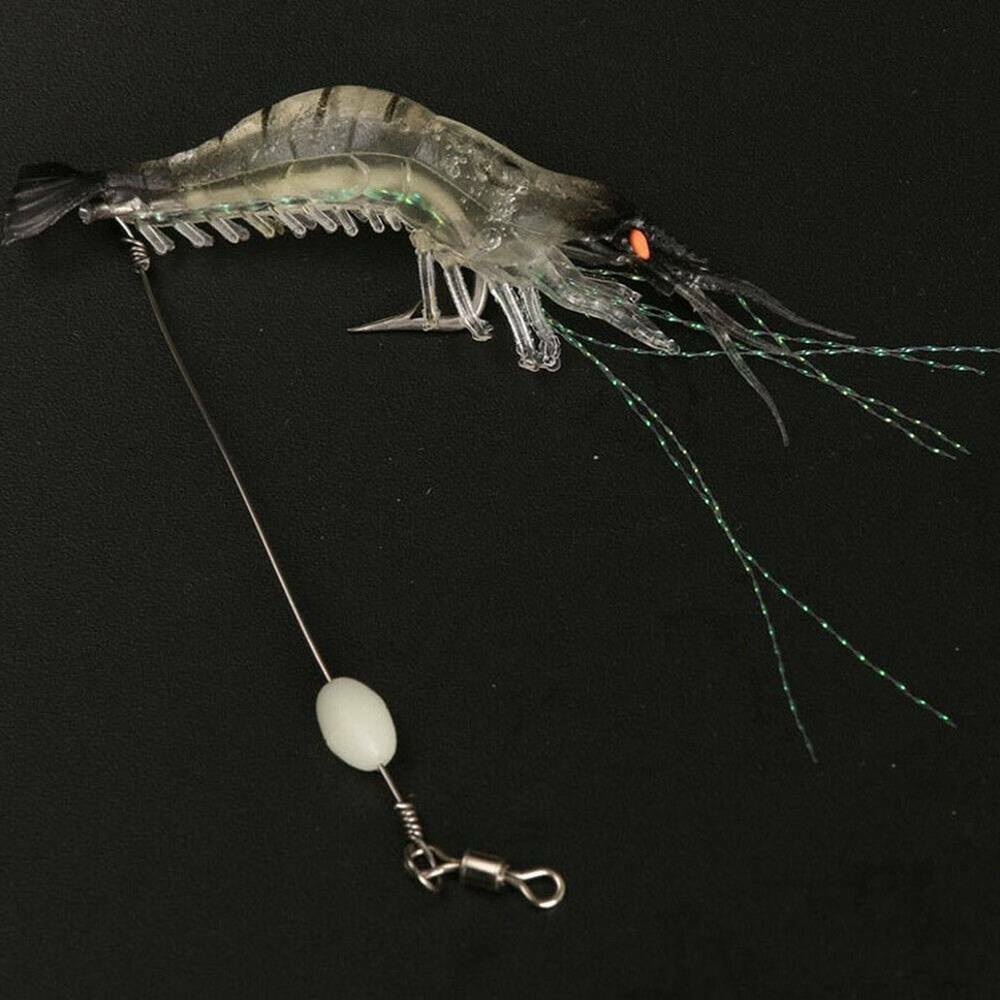 6Pcs/Set Soft Lifelike Shrimp Prawn Fishing Lures Luminous Shrimp Bead Hook Bait