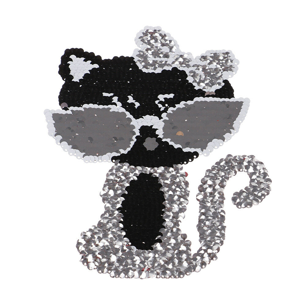 cat reversible sequined sew on patches for clothes diy sweater coat applique Rf