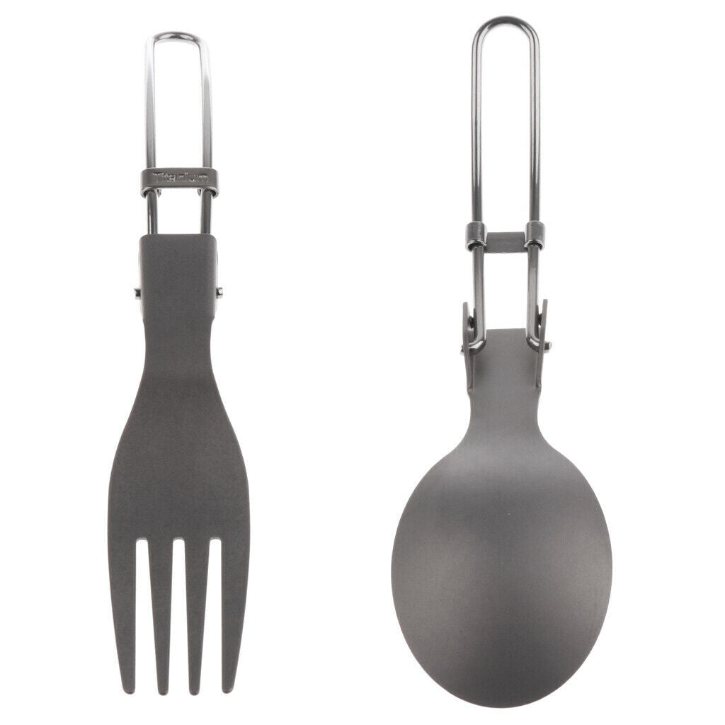 Foldable Outdoor Camping Travel Cutlery Set 1 Piece Fork + 1 Piece Spoon