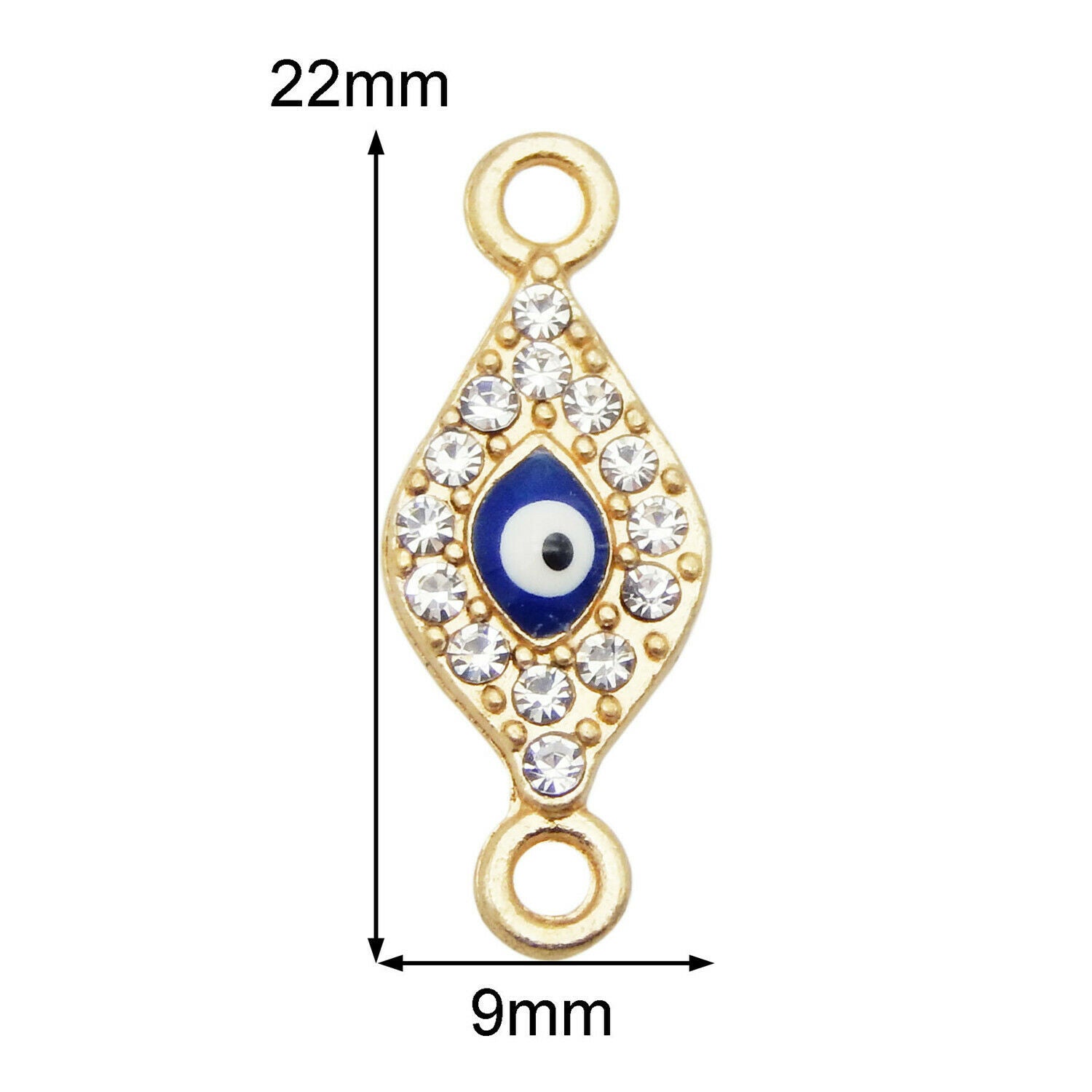 22*9mm Golden Alloy Enamel Eye Charm Pendant Rhinestone Connector Jewelry 12PCS