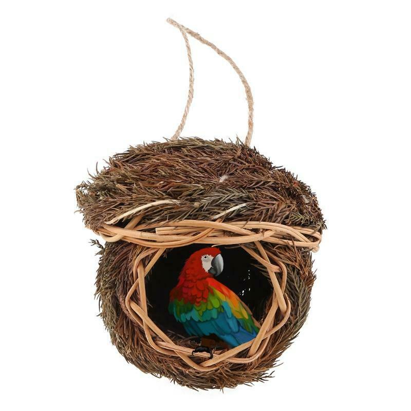 Hand-Woven Bird House Natural Grass Bird Nest Shelter Hut Small Bird Hideaway
