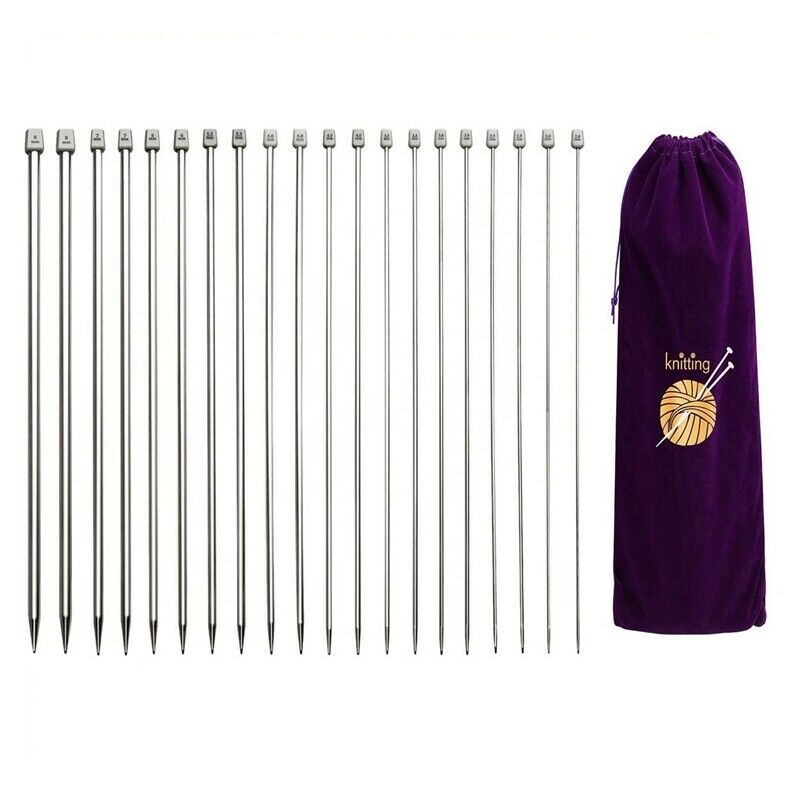 Knitting Needles, Straight Single Pointed Knitting Needles Kit, 22 Pcs MetalK2F5