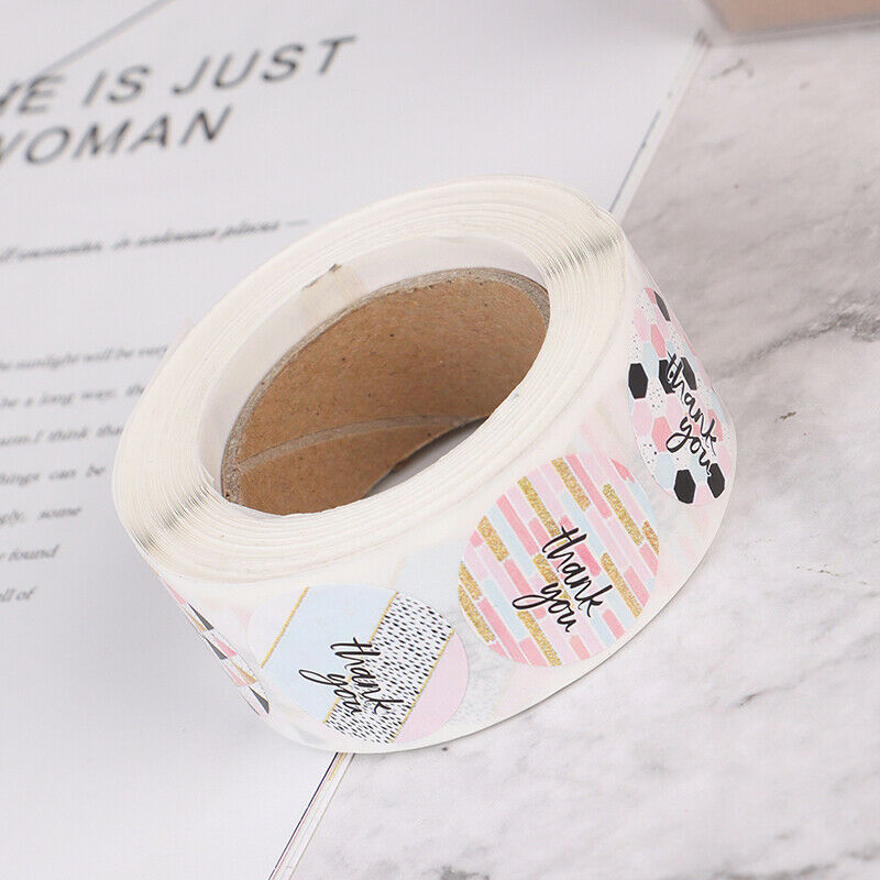 500pcs Round Pink Geometric Pattern Thank You Stickers Seal Labels Sticke.l8