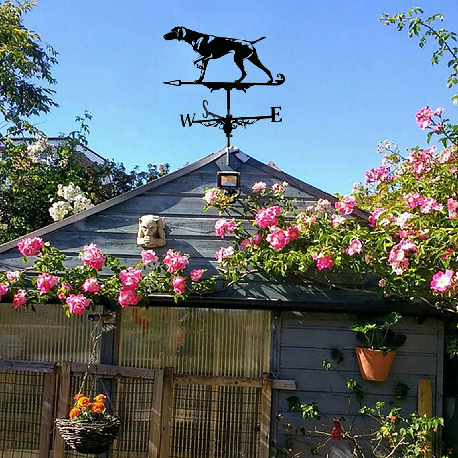 Retro Weather Vane Black Hound for Farm Outdoor Garden Stake Roof Decoration