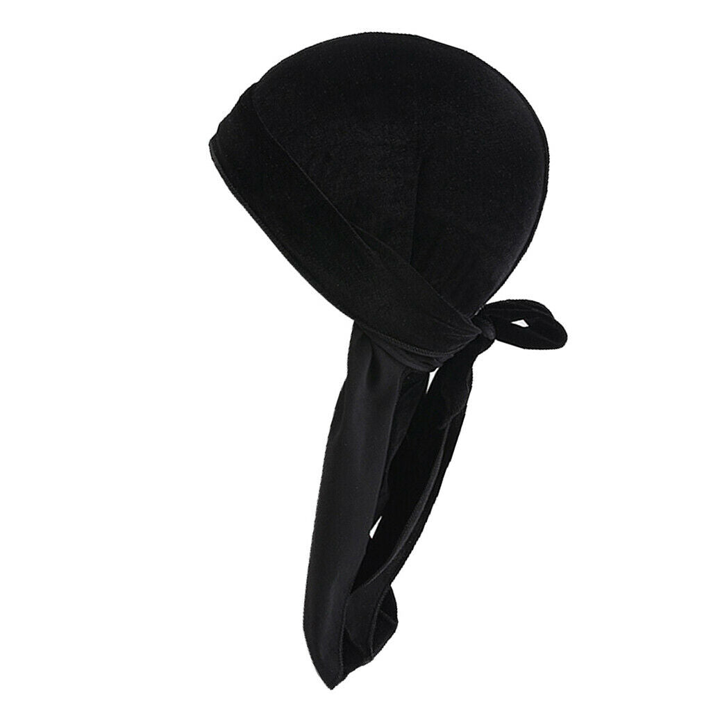 9x Mens Velvet Bandana Hat Durag Long-Tail Muslim Headwear Beanie Chemo Hat